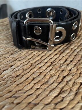 Black Grommet Leather Belt with Silver Hardware - Men's Accessory